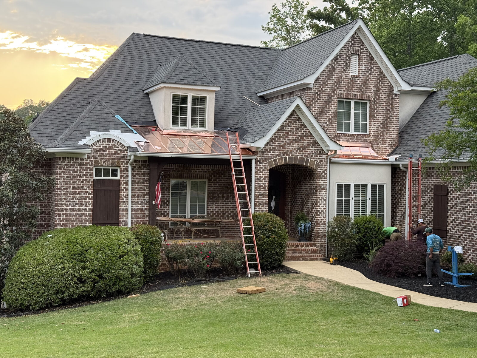 Brand new copper roof before Everbrite coating, bright salmon-pink finish